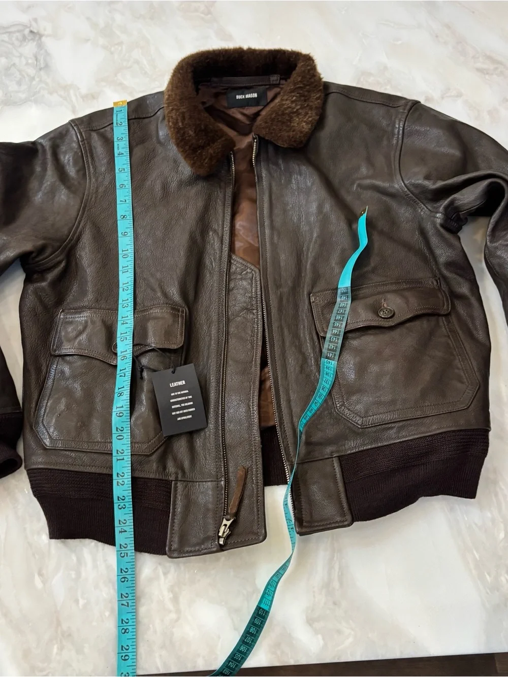 Buck Mason Men’s Ranger Leather G-1 Flight Jacket Size Large Brown